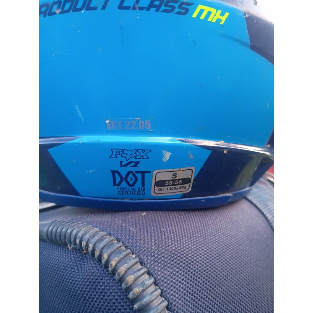 Fox V1 Race Helmet S/Small Blue Yellow MX ATV Off Road Dirt Bike Extreme Sports - Picture 6 of 13